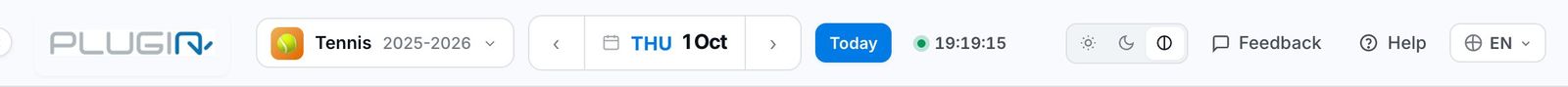 The top bar: sport, date and Today button